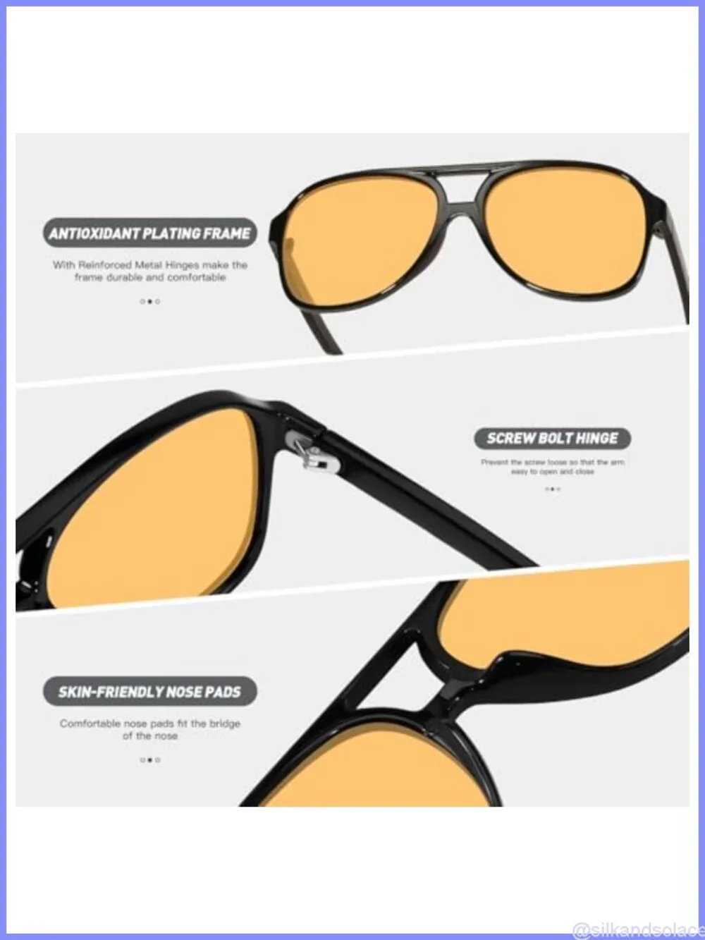 Retro Aviator Sunglasses UV400 Acetate Full Frame Unisex Eyewear